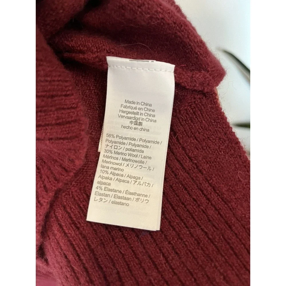 J Crew Dark Red Merino Alpaca Wool Blend Oversized Turtleneck Sweater XS
